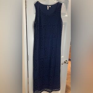 Tacera Navy Blue Sleeveless Lace Maxi Dress 2X